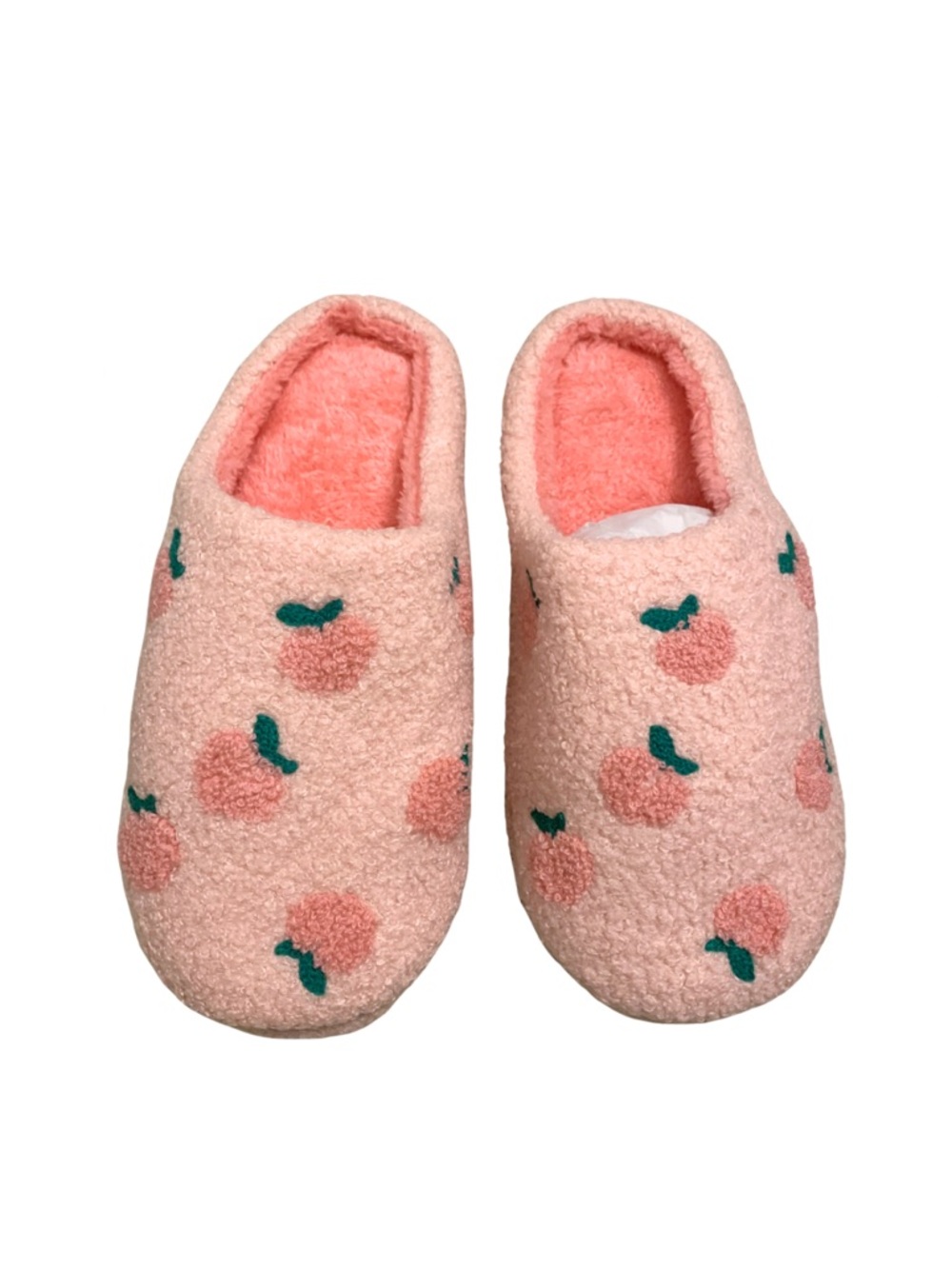 Peach Embellished Slippers Pink Green 9 Novelty Print Coquette Feminine Romantic